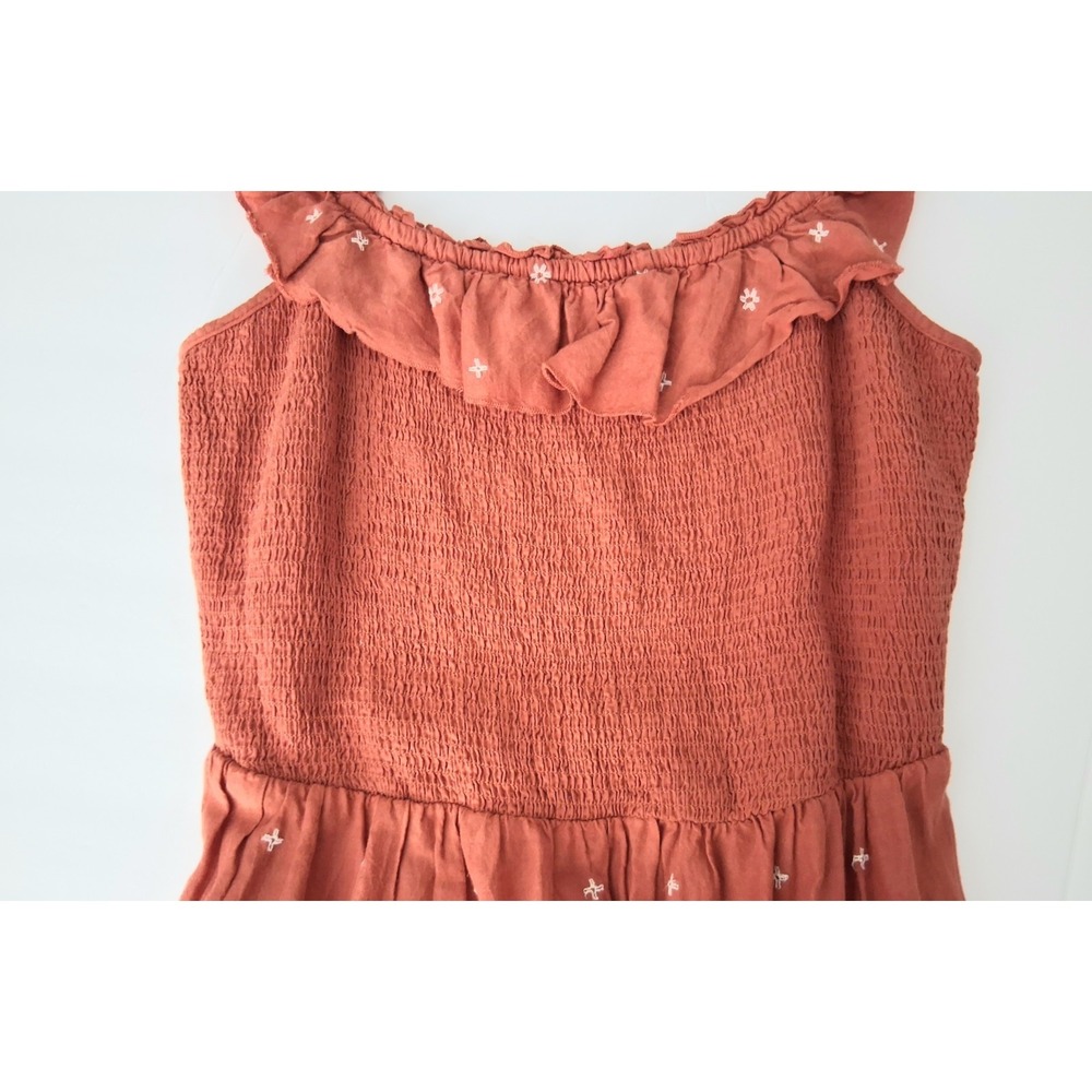 Old Navy Maxi Dress Medium Tall Orange Smocked Embroidered Tiered Cottagecore - Picture 4 of 12